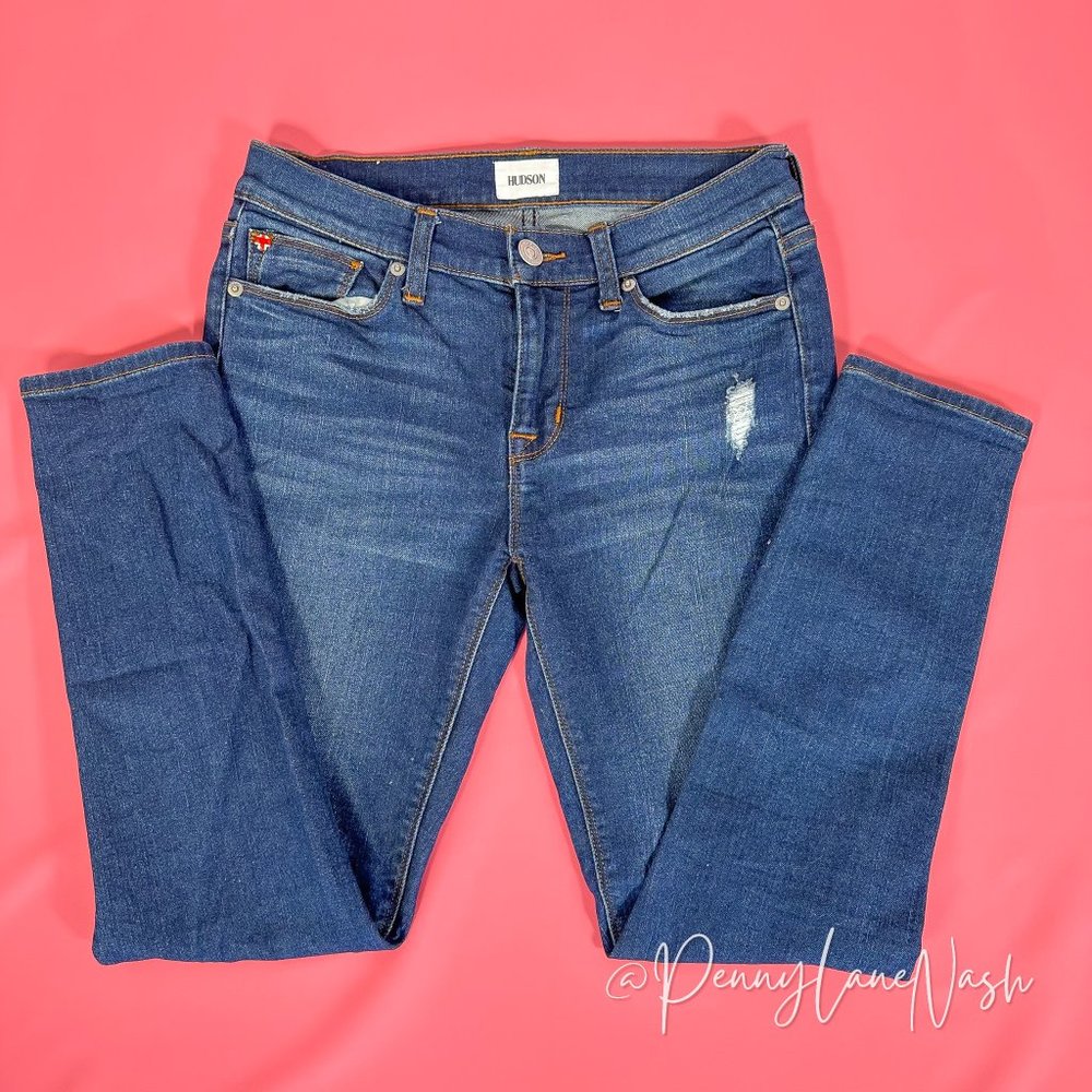Hudson Natalie Super Skinny Jeans Blue Mid Rise Distressed - Picture 4 of 14
